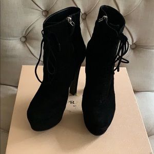 Prada black suede booties